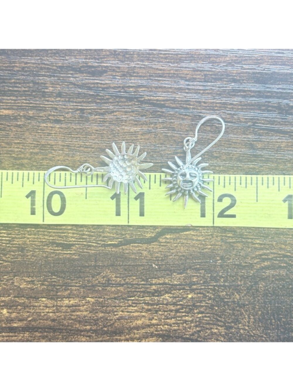 Smiling Sun Design Sterling Silver 925 Dangle Earrings Size 1.25" Length - Picture 8 of 9